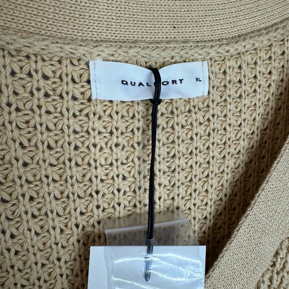 Qualfort Oversized 100% Cotton Waffle Knit Chunky Knit Sweater Tan Relax XL New - Picture 10 of 11